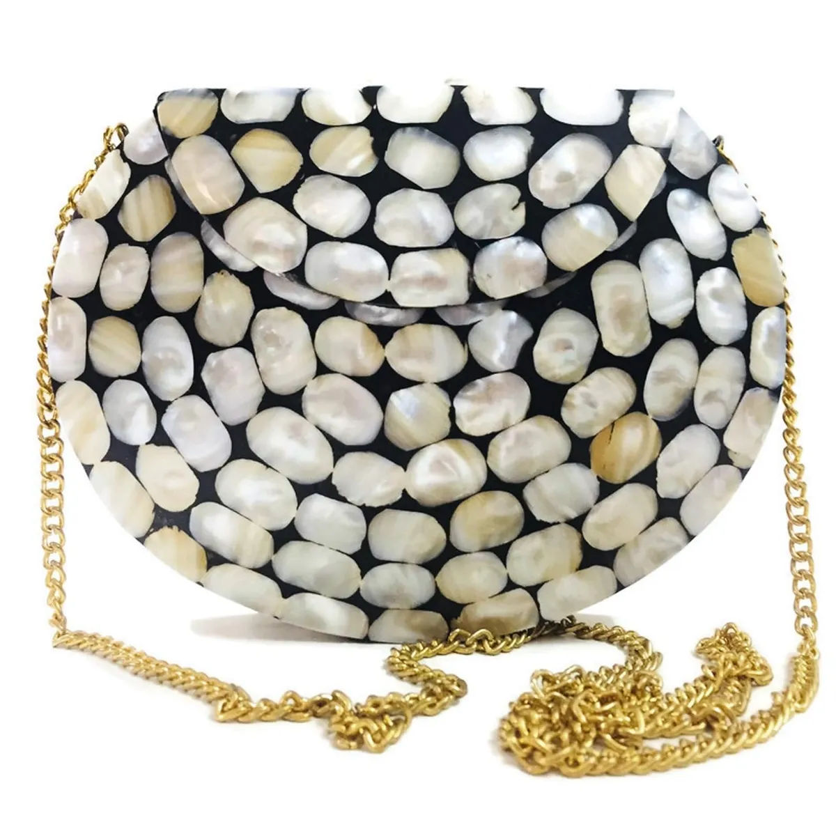 Silver Pearl Metal Ethnic Handbag for Women